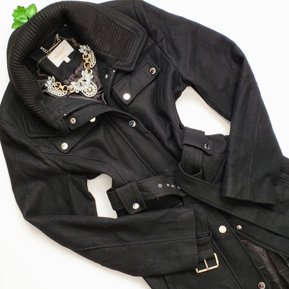 Laundry By Shelli Segal Jackets & Blazers - Laundry by Shelli Segal Black Wool Long Military Belted Trench Coat Size 14
